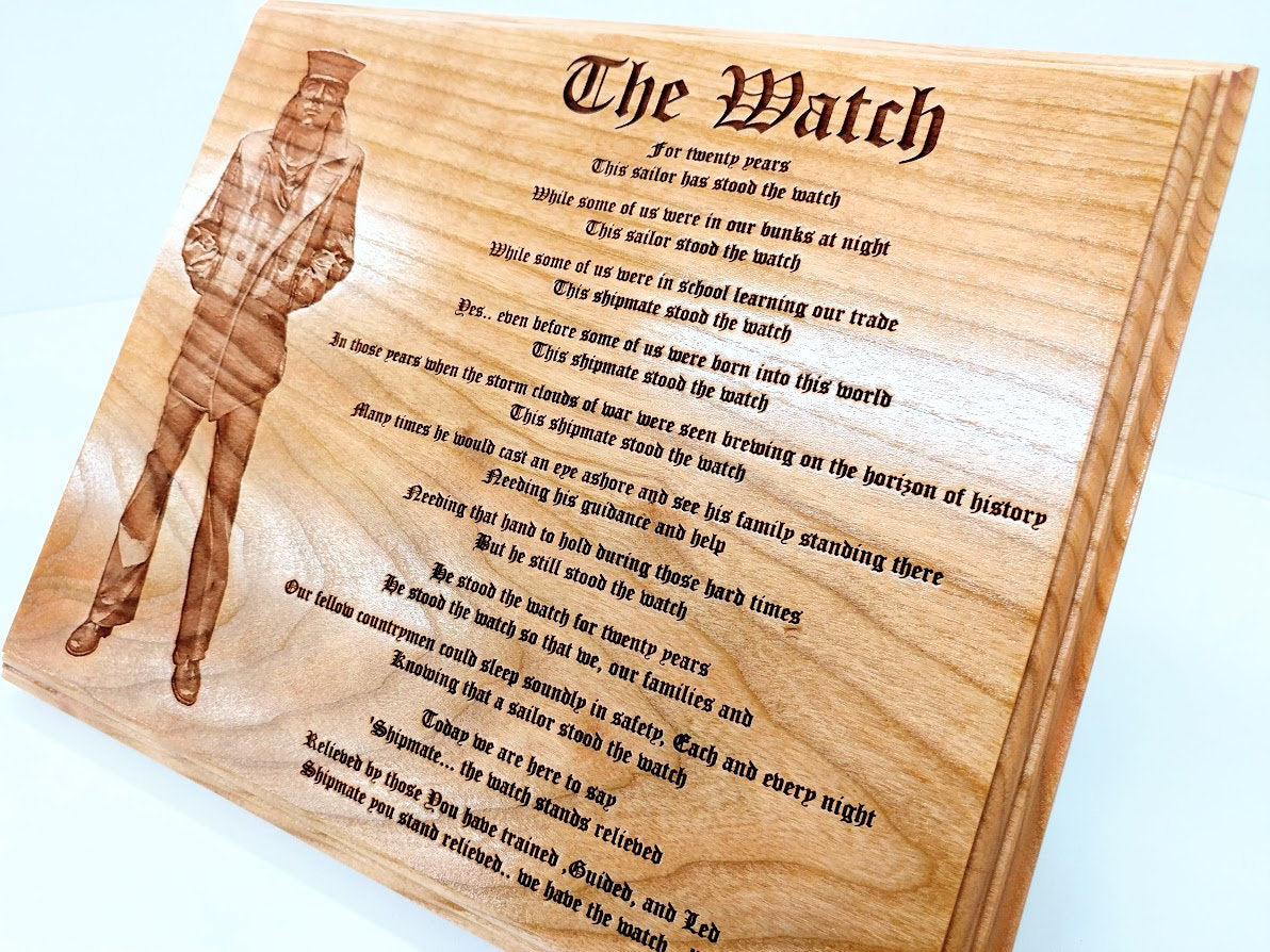 THE WATCH Poem engraved with a Lone Sailor plaque, retirement plaque, Military Gifts