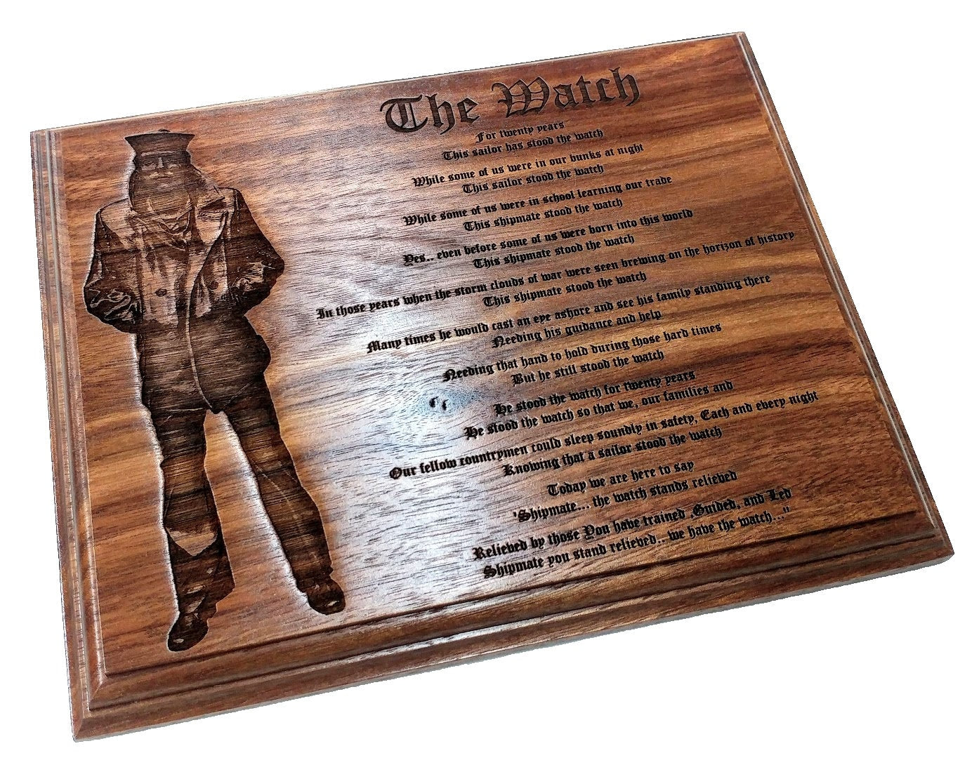 THE WATCH Poem engraved with a Lone Sailor plaque, retirement plaque, Military Gifts